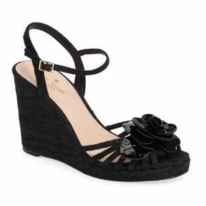 🖤Kate Spade Beekman Black Raw Silk Wedges🖤
